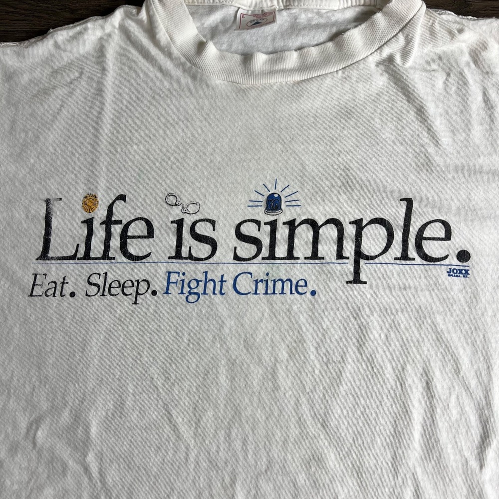 VTG Eat Sleep Fight Crime T Shirt Mens Large Life is Simple Police Cop 1990s - Picture 2 of 12